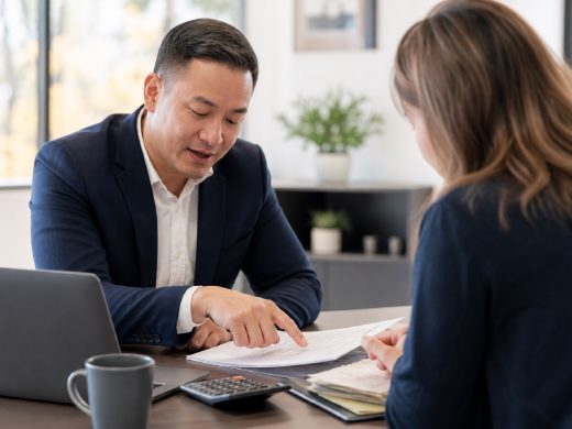 Accountant reviewing personal tax return documents with a client